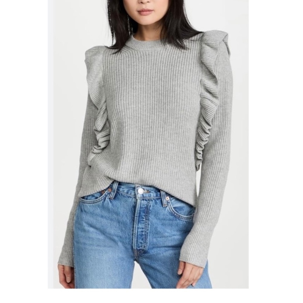 7 for all Mankind Gray Ribbed Ruffle Sweater - Picture 4 of 9